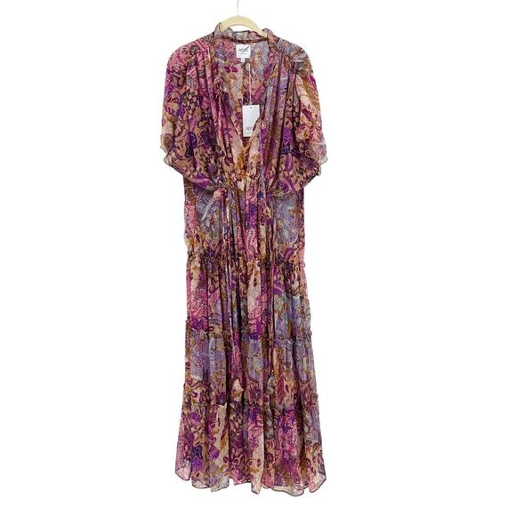 MISA Ilya Tiered Dress Short Flutter Sleeve Chiffon Augusta Batik Size Small NEW - Picture 6 of 13